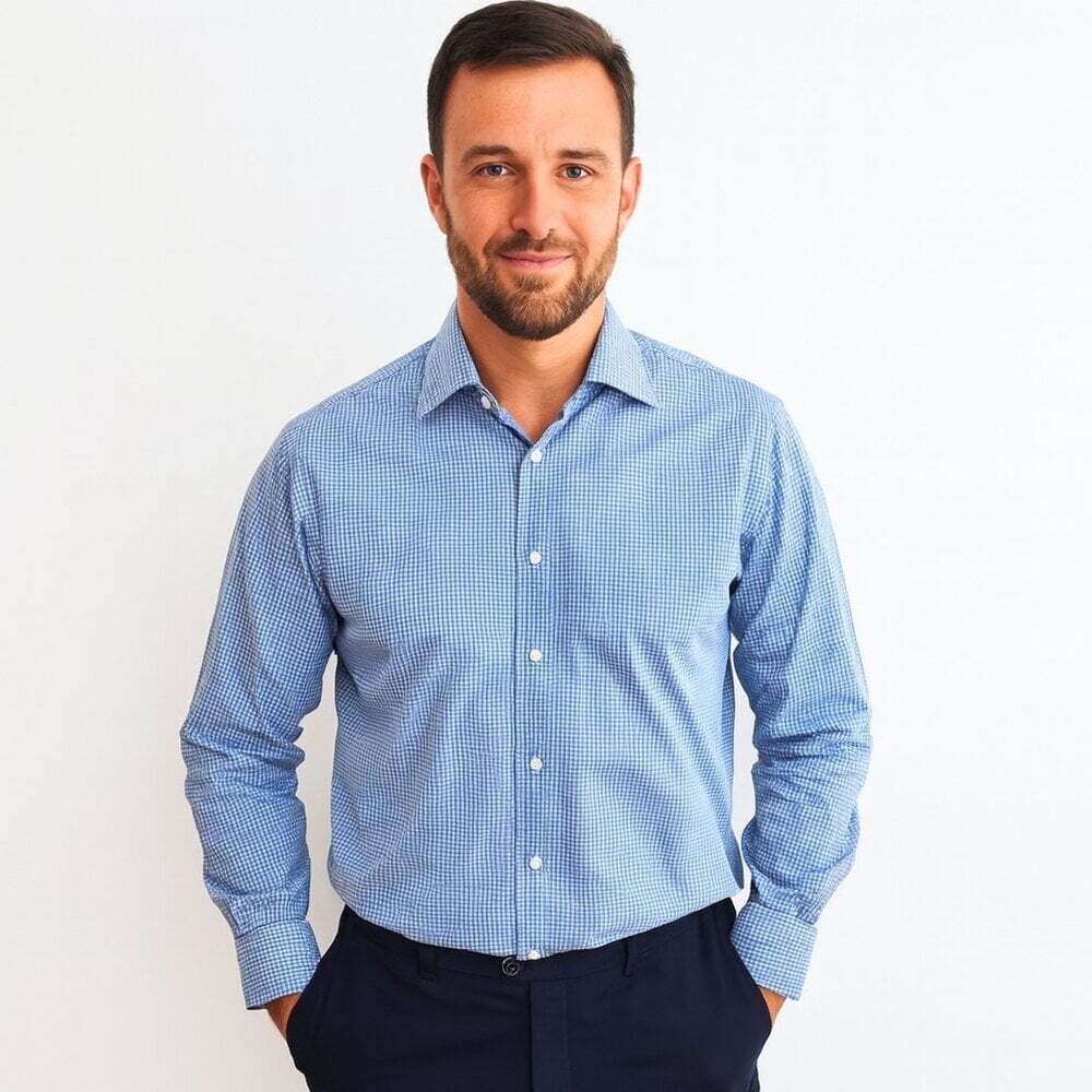 Thomas Pink Blue Check Shirt 17 Cotton Tailored Fit Button Front Businesscore